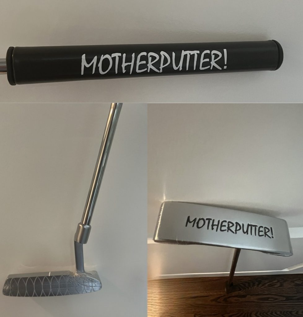 MotherPutter USGA-compliant putter demonstrating snap-apart frustration release feature on golf cours